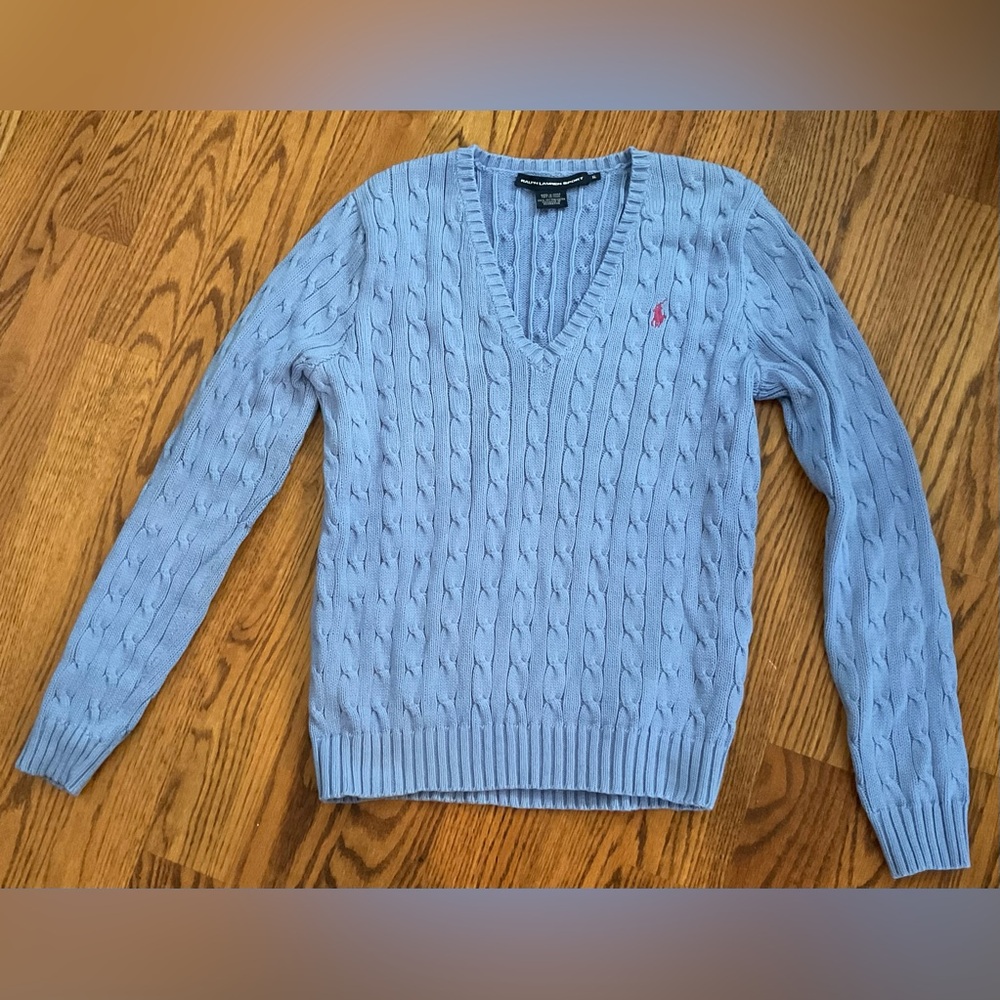 Ralph Lauren Sport Women’s Sky Blue V-Neck Cotton Sweater Size XL